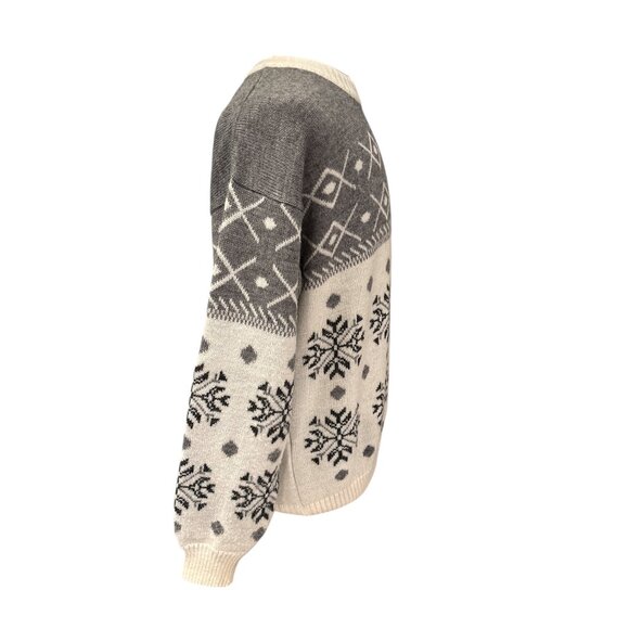 Vintage Dunn & Co. Nordic Snowflake Knit Sweater Mens L Wool Blend Gray & Cream - Picture 4 of 8